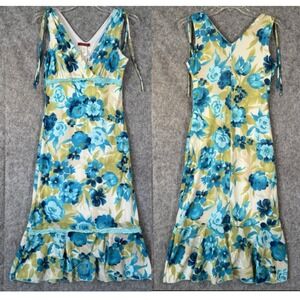 Y2K Vintage Fairycore Chiffon Babydoll Dress Womens L Blue Whimsy Lace Romantic